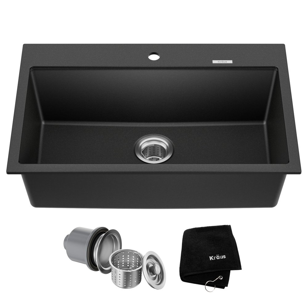 KRAUS Black Onyx 31 in Drop In Granite Kitchen Sink KGD-412B