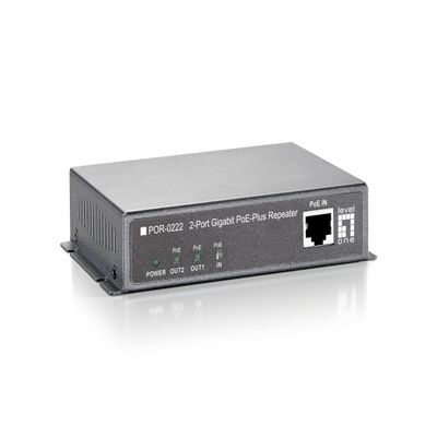 LevelOne 2-Port GIGABIT POE-Plus Repeat Gigabit PoE Repeater, POR-0222 (Gigabit PoE Repeater, Cascadable, 2 PoE Outputs, Network Repeater, 100 m, 1000 Mbit/s,)