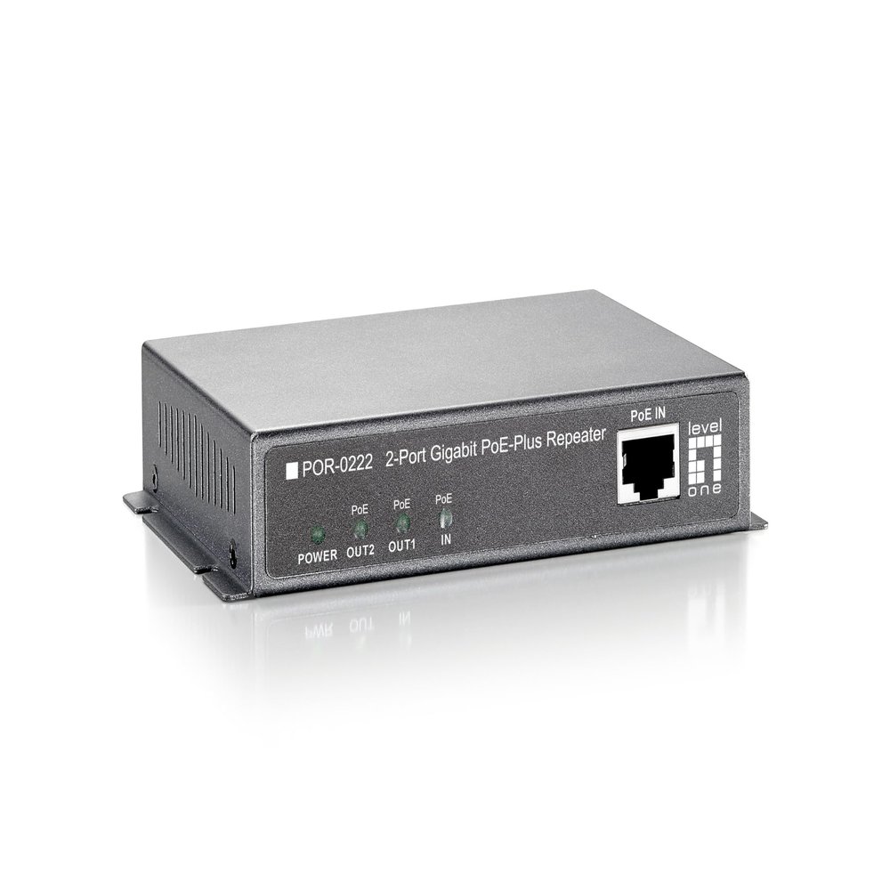 LevelOne 2-Port GIGABIT POE-Plus Repeat Gigabit PoE Repeater, POR-0222 (Gigabit PoE Repeater, Cascadable, 2 PoE Outputs, Network Repeater, 100 m, 1000 Mbit/s,)