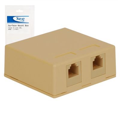 ICC 2-Port Surface Mount Box with 6P6C Voice Keystone Jacks, EZ IDC Telephone Jack Box for RJ11 and RJ12 Cabling, Ivory
