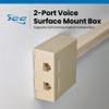 ICC 2-Port Surface Mount Box with 6P6C Voice Keystone Jacks, EZ IDC Telephone Jack Box for RJ11 and RJ12 Cabling, Ivory view 2