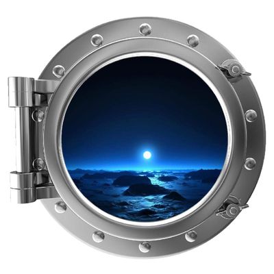 24" Port Scape Instant View Ice Planet #1 Silver Porthole 3D Window Wall Decal Removable Wall Sticker Outer Space Wall Art for Kids Boys Bedroom Decor