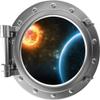 24" PortScape Space 3D Window Planet & Distant Sun #1 Silver Porthole Wall Decal Removable Wall Sticker Peel Stick Outer Space Kids Room Decor view 1