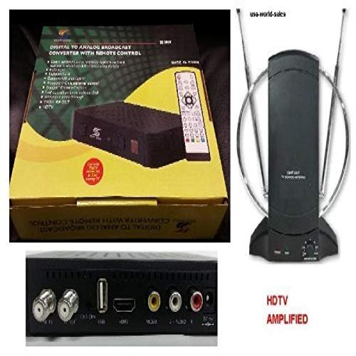 Sunkey Digital to Analog HD HDTV Converter Box with Remote Control Hdmi&USB Connection + Amplified TV Antenna