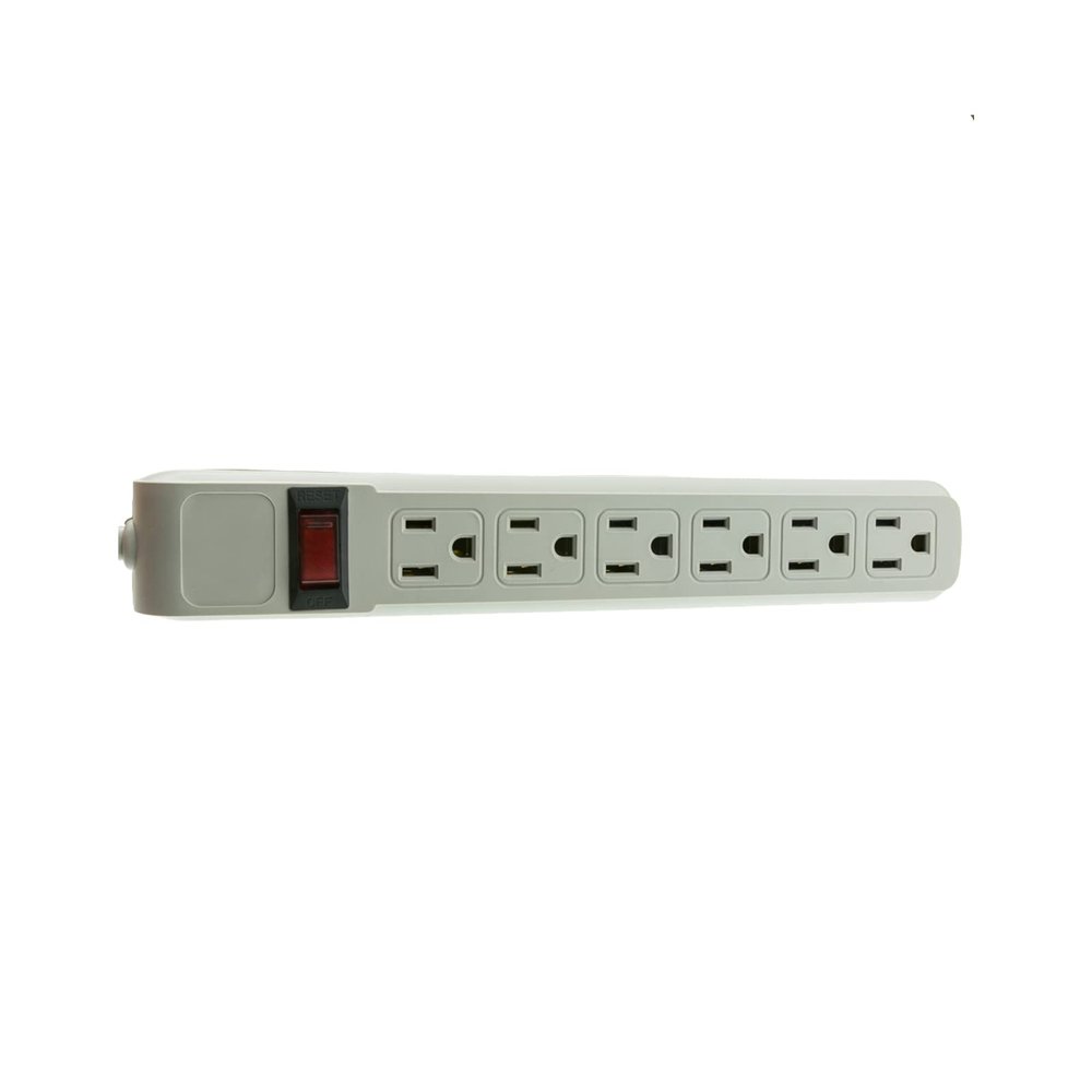 15 feet Surge Protector, Flat Rotating Plug, 6 Outlet, Gray Horizontal Outlets, Plastic, 15ft Power Cord, Surge Protector Multi Plug, CableWholesale