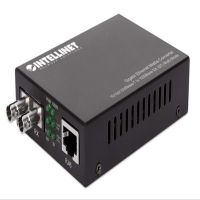Intellinet Multimode ST Gigabit Ethernet Fiber Media Converter, Autonegotiation, 10/100/1000Base-T to 1000Base-SX, up to 1,800 ft., 850 nm, 3 Yr Mfg Warranty, 508315