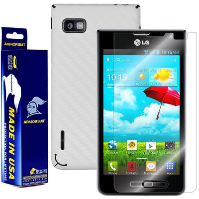 Armorsuit MilitaryShield White Carbon Fiber Skin Wrap Film + HD Clear Screen Protector for LG Optimus F3 (MS659) - Anti-Bubble Film