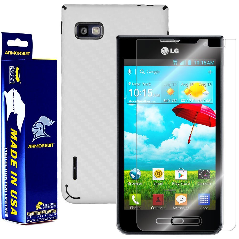 Armorsuit MilitaryShield White Carbon Fiber Skin Wrap Film + HD Clear Screen Protector for LG Optimus F3 (MS659) - Anti-Bubble Film
