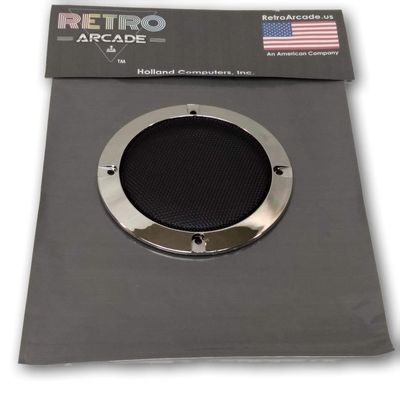 RetroArcade.us Round Speaker Net, Black Metal net with Plastic Chrome Edge, Fits 4 Inch Speakers, Fits SKU: RA-SPK