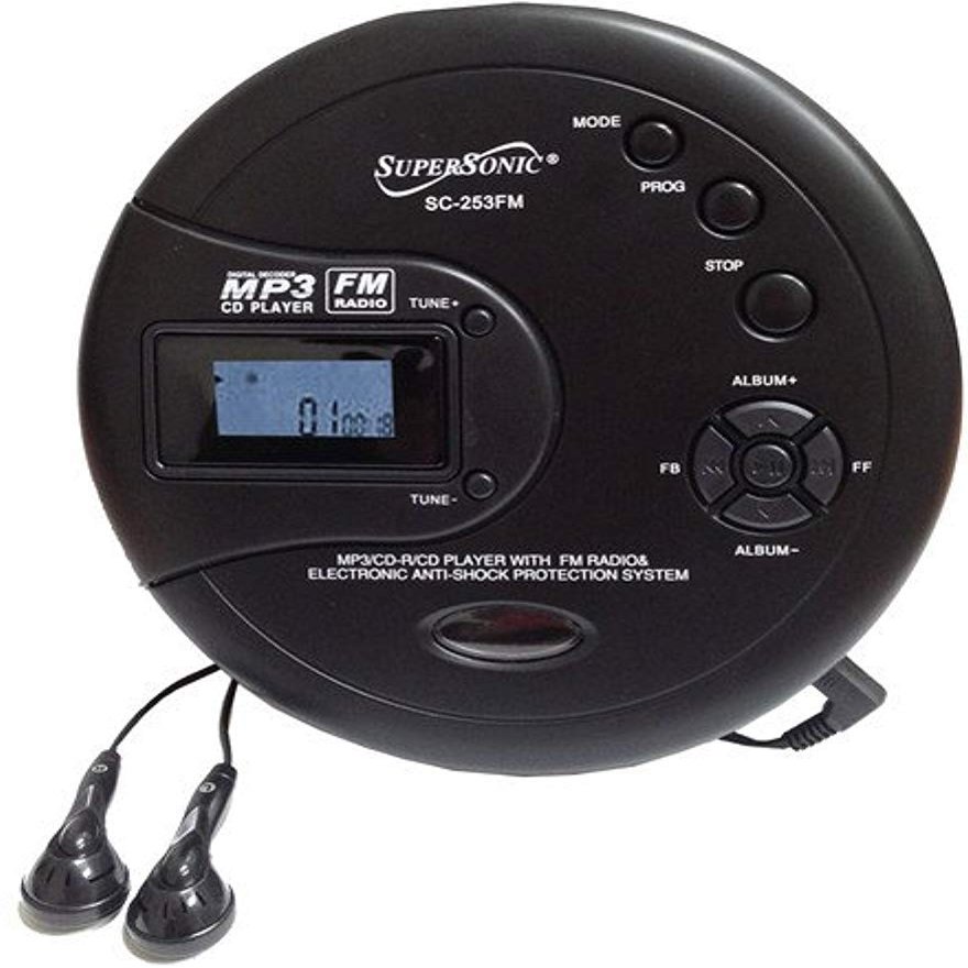 SuperSonic SC-253FM Personal MP3/CD Player w/FM Radio - Portable Device, HQ Stereo Earphones Included BLACK