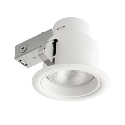 Globe Electric 90671 5" Rust Proof Indoor/Outdoor Ridged Baffle Round Trim Recessed Lighting Kit, White, Easy Install Push-N-Click Clips, 4.5" Hole Size, Dimmable, Porch Light, Bulb Not Included