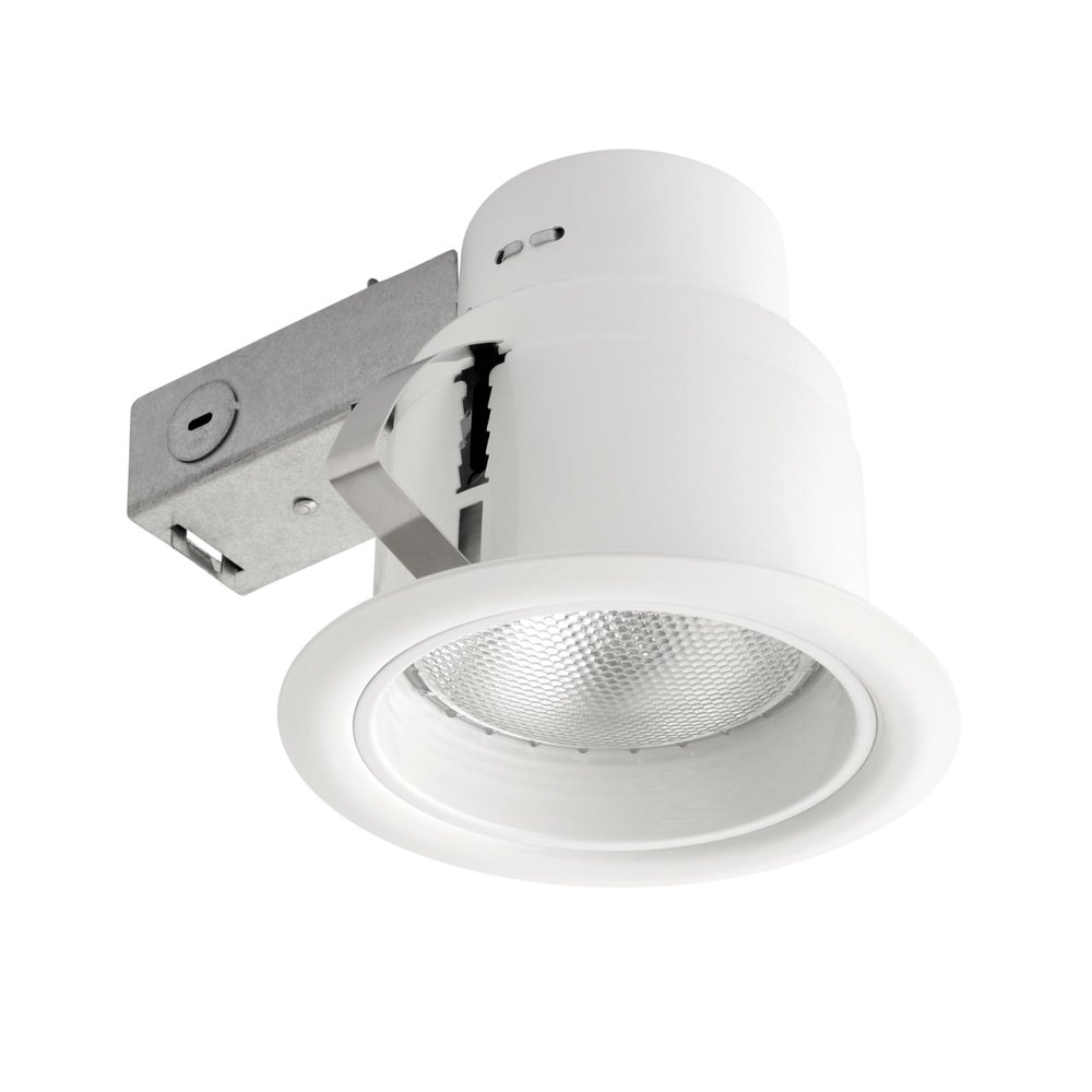 Globe Electric 90671 5" Rust Proof Indoor/Outdoor Ridged Baffle Round Trim Recessed Lighting Kit, White, Easy Install Push-N-Click Clips, 4.5" Hole Size, Dimmable, Porch Light, Bulb Not Included