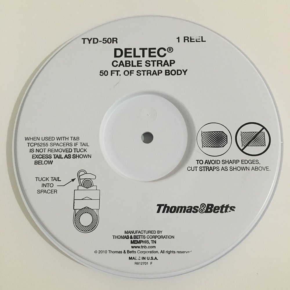 Thomas & Betts TYD-50R Cable Tie, Weather Resistant Acetel, 0.5", 50'