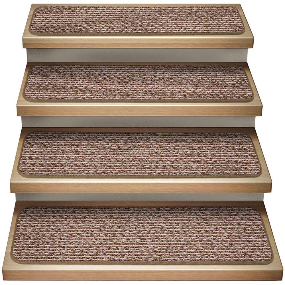 House, Home and More Set of 12 Attachable Indoor Carpet Stair Treads - Praline Brown - 8 Inches X 23.5 Inches