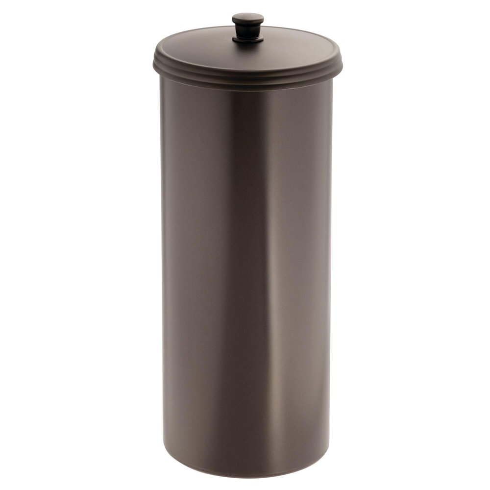 iDesign Freestanding Bathroom Toilet Paper Storage Holder with Lid for 3 Extra Rolls, Bronze
