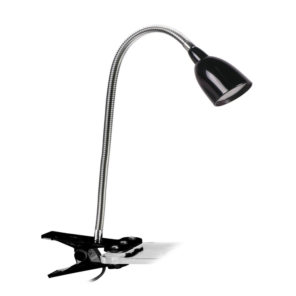 Newhouse Lighting NHCLP-LED-BLK Black Metal Flexible Clamp-Style LED Goose Neck Desk Lamp in 3000K Warm White Color Temperature with Power Adapter and 6 ft. Power Cord
