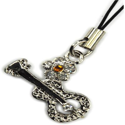 Charm, Zipper Pull Rhinestone Charm - Guitar