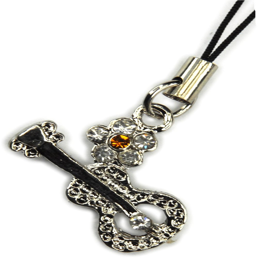 Charm, Zipper Pull Rhinestone Charm - Guitar