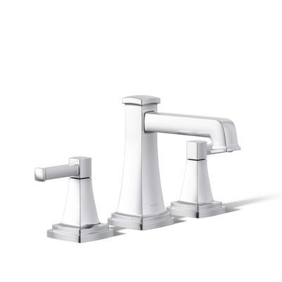 KOHLER K-27399-4K-CP Riff Widespread Bathroom Sink Faucet, 3-Hole Bathroom Faucets with Clicker Drain, 1.0 GPM, Polished Chrome