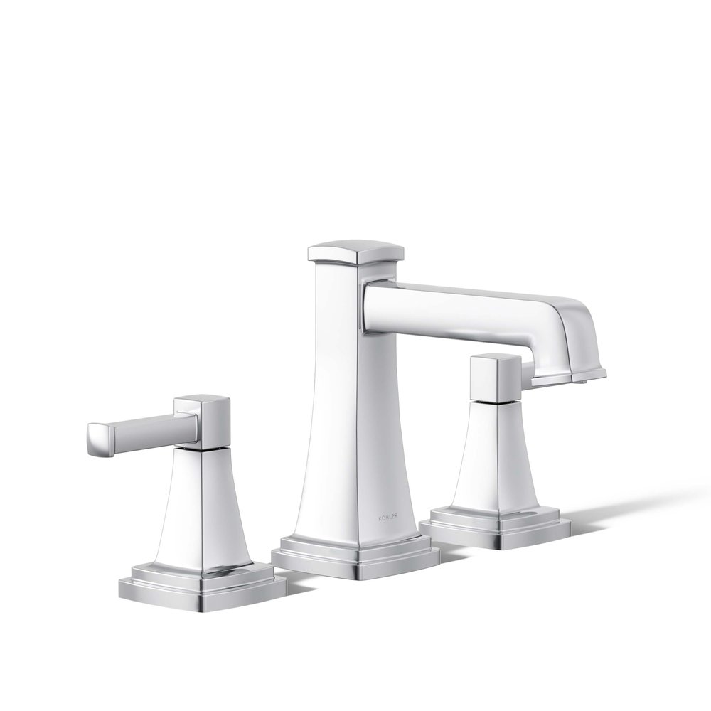 KOHLER K-27399-4K-CP Riff Widespread Bathroom Sink Faucet, 3-Hole Bathroom Faucets with Clicker Drain, 1.0 GPM, Polished Chrome