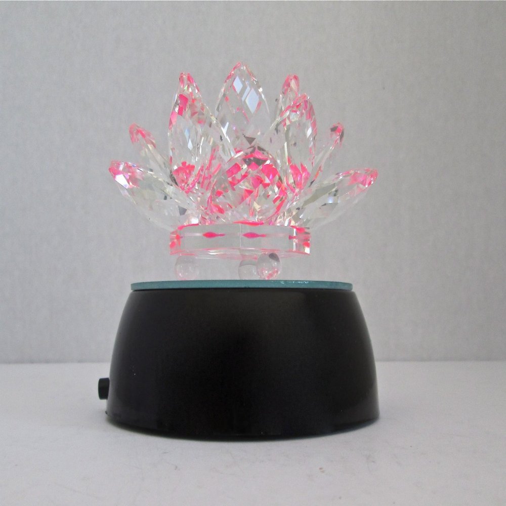 3.5" Pink Decorative Crystal Lotus Flower with Display Light Base