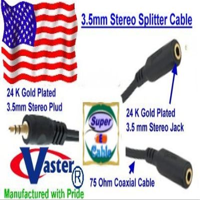 3 Pack, Stereo Splitter Cable, 3.5 mm Stereo Splitter Cable (1 Male to 2 Female)