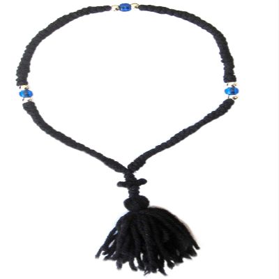 Iconsgr Handmade Blessed Christian Orthodox Komboskoini Prayer Rope 100 Knots Wool Pentant Black