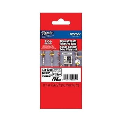 Brother TZES241 Labels - 18mm (3/4) Black on White Extra Strength Super Adhes.