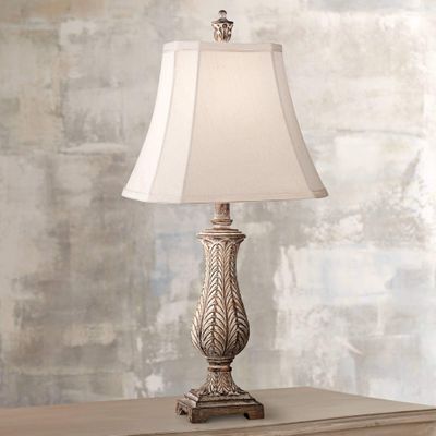 Regency Hill Traditional Country Cottage Table Lamp 25" High Antique Gold Leaves Petite Vase Off White Rectangular Shade Decor for Living Room Bedroom House Bedside Nightstand Home Office