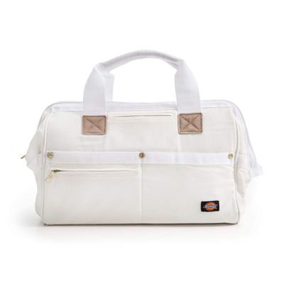 Dickies 16-Inch Durable Canvas Work Bag for Painters, Carpenters, and Builders, Heavy-Duty Zipper, Reinforced Handles, Exterior Pockets, White
