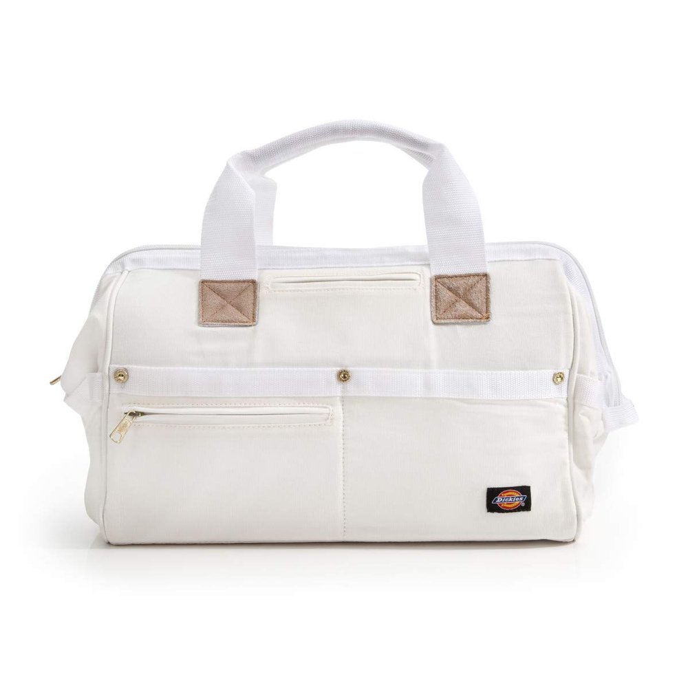 Dickies 16-Inch Durable Canvas Work Bag for Painters, Carpenters, and Builders, Heavy-Duty Zipper, Reinforced Handles, Exterior Pockets, White