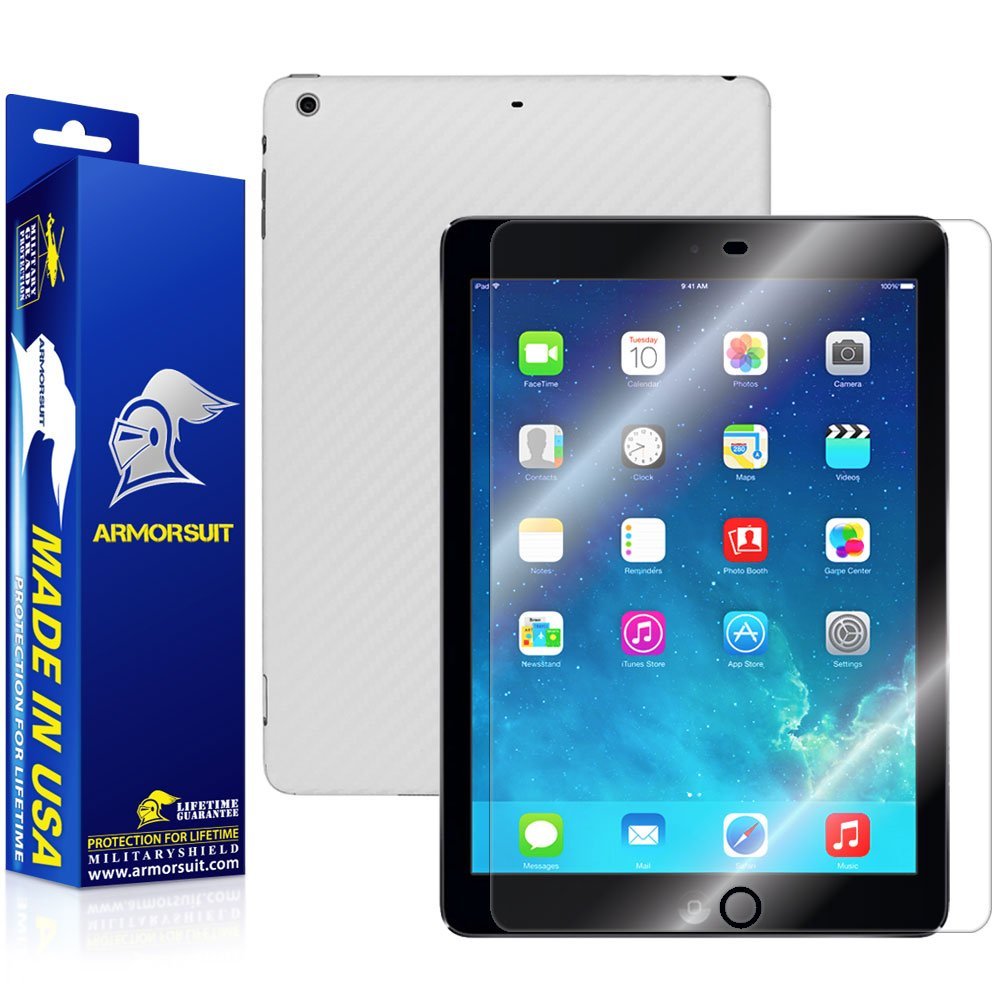 ArmorSuit MilitaryShield White Carbon Fiber Skin Wrap Film + HD Clear Screen Protector for Apple iPad Air WiFi + LTE - Anti-Bubble Film