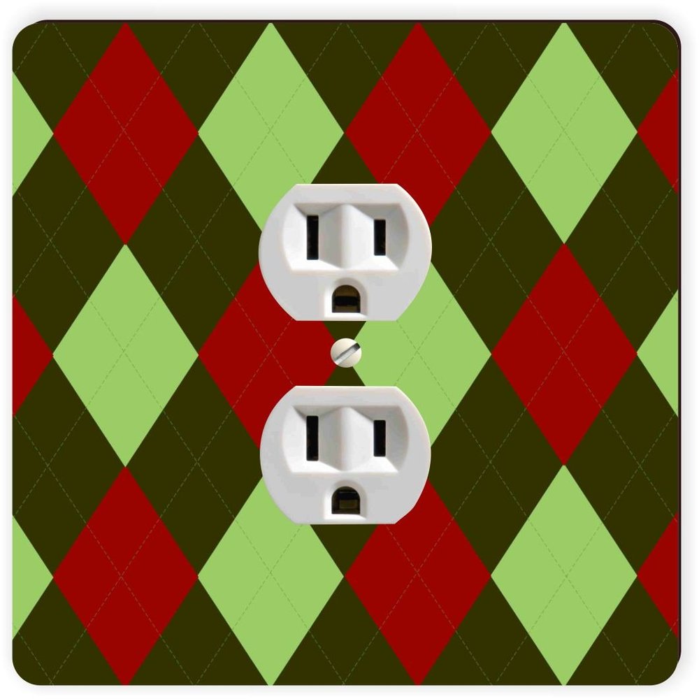Rikki Knight Christmas Light Dark Green & Burgundy Argyle Single Outlet Plate