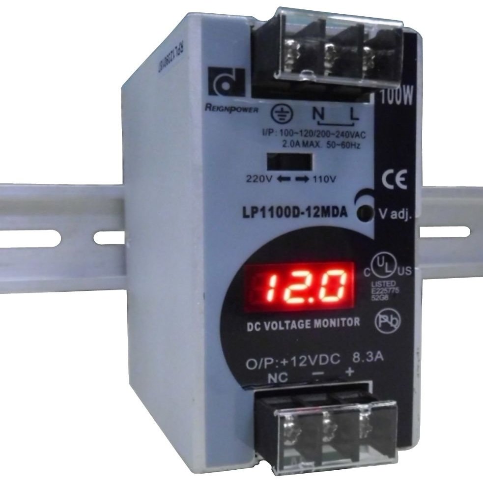 REIGNPOWER LP1100D-12MDA 100W 12VDC 8A Din Rail Power Supply Voltage Monitor Display
