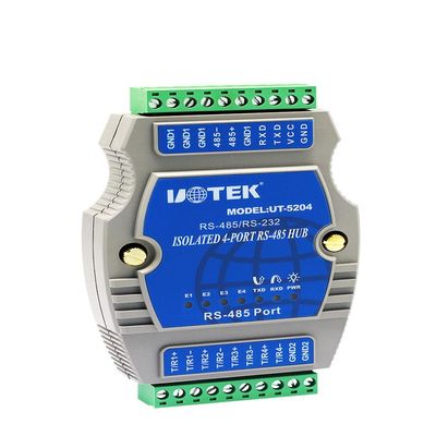 UTEK UT-5204 4port RS485 Guide Rail Type Intelligent Hub(4-Port RS-485 Hub, Rail-Mounted,Binding Post, PhotoElectric Isolation)