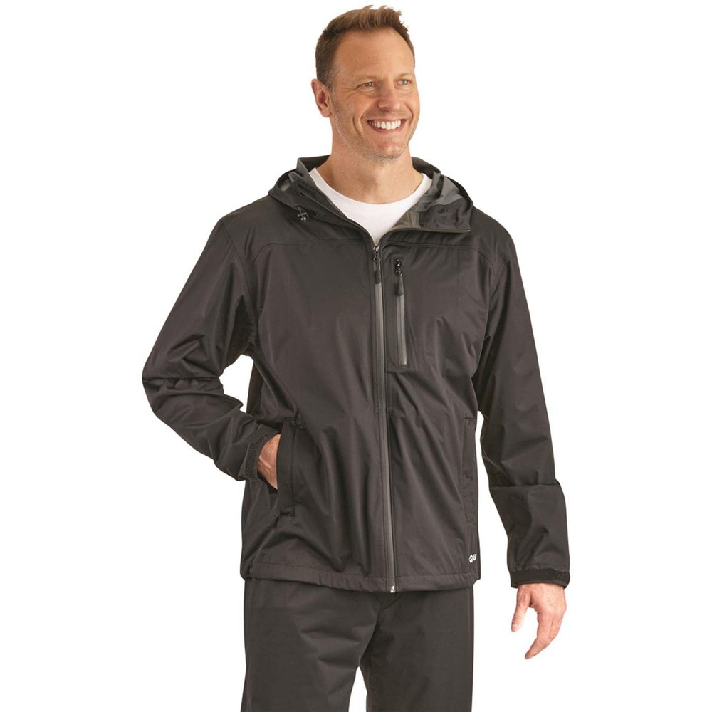 Guide Gear Mens Stretch Waterproof Rain Jacket with Hood, Breathable Lightweight for Hiking Fishing Camping Outdoors Black XL