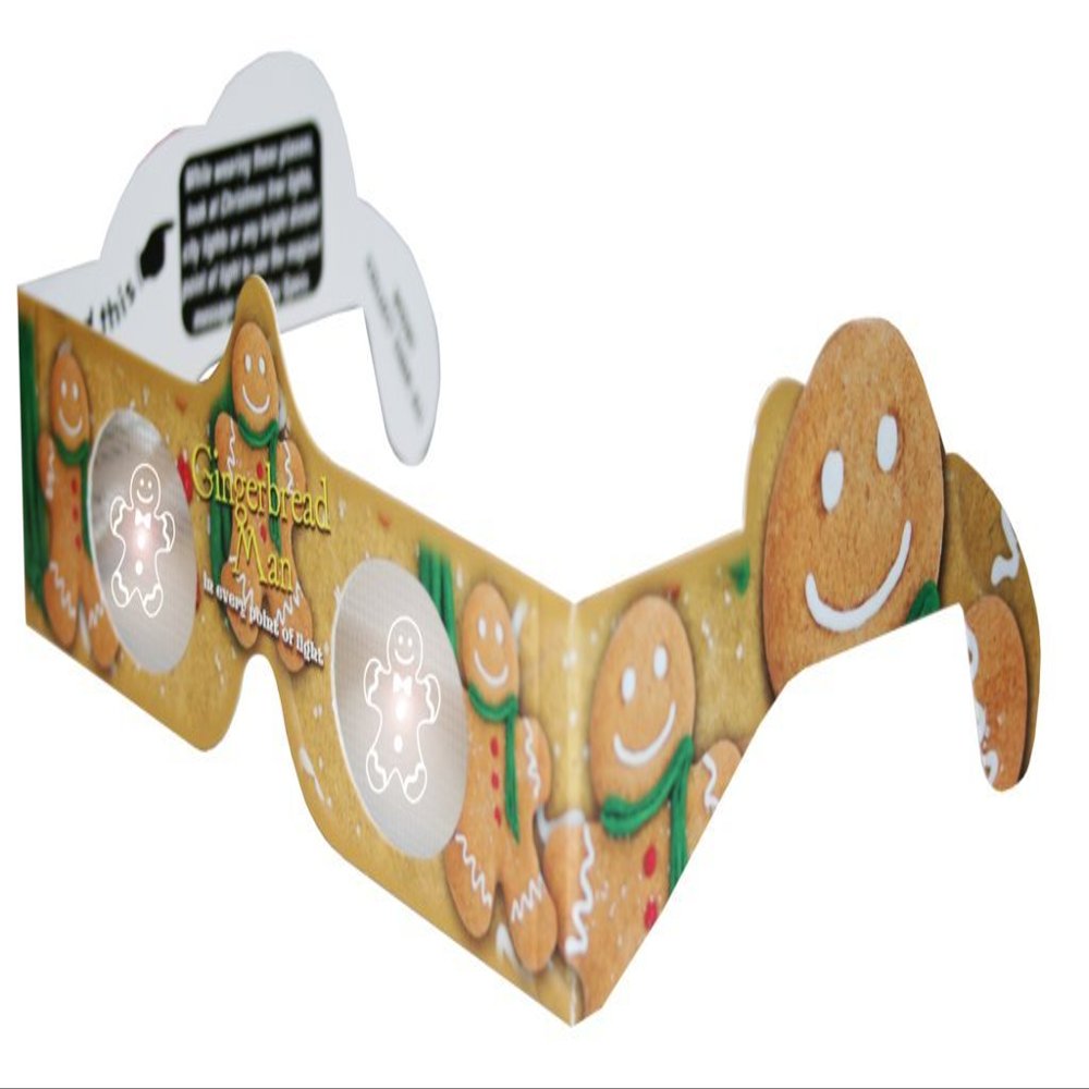 Holographic Glasses: 3D Gingerbread Man at Every Bright Point of Light
