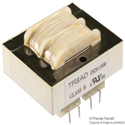 TRIAD MAGNETICS F20-600 0.6A, 12VA; PCB TRANSFORMER TYPE:SPLIT BOBBIN; SECONDARY VOLTAGES:2 X 10V; POWER RATING:12VA; FREQUENCY RANGE:50HZ / 60HZ; WINDING TYPE:SINGLE PRIMARY, 20V, DUAL SECONDARY; CUR