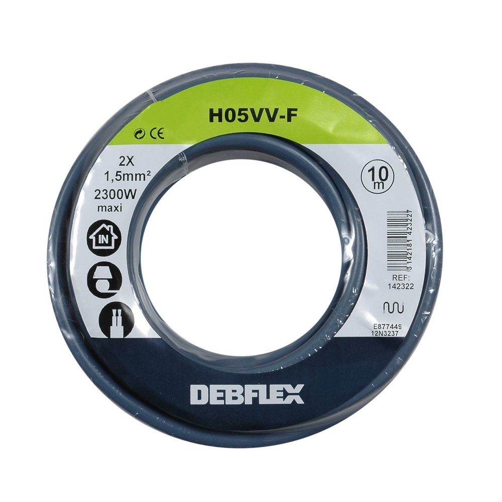 Debflex 142322 bobinot HO5VV-F 2 x 1.5 mm 10 m Grey