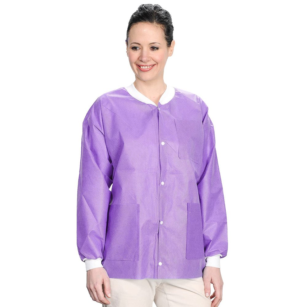 ValuMax 3530PPS Easy Breathe Cool and Strong, No-Wrinkle, Professional Disposable SMS Hip Length Jacket, Purple, S, Pack of 10