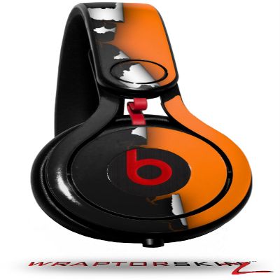 WraptorSkinz Skin Decal Wrap Compatible with Beats Mixr Headphones Ripped Colors Black Orange Skin Only (Headphones NOT Included)