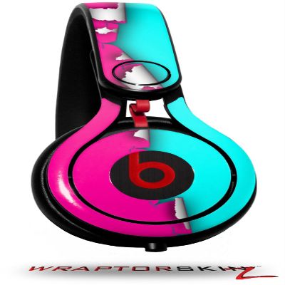 WraptorSkinz Skin Decal Wrap Compatible with Beats Mixr Headphones Ripped Colors Hot Pink Neon Teal Skin Only (Headphones NOT Included)