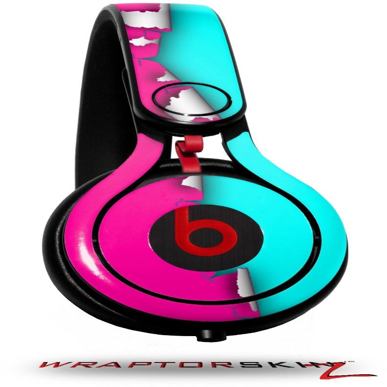 WraptorSkinz Skin Decal Wrap Compatible with Beats Mixr Headphones Ripped Colors Hot Pink Neon Teal Skin Only (Headphones NOT Included)