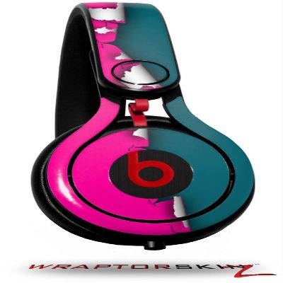 WraptorSkinz Skin Decal Wrap Compatible with Beats Mixr Headphones Ripped Colors Hot Pink Seafoam Green Skin Only (Headphones NOT Included)