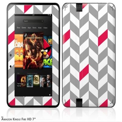 Chevrons Gray and Raspberry Decal Style Skin fits 2012 Amazon Kindle Fire HD 7 inch