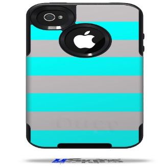 Psycho Stripes Neon Teal and Gray - Decal Style Vinyl Skin fits Otterbox Commuter iPhone4/4s Case - (CASE NOT INCLUDED)