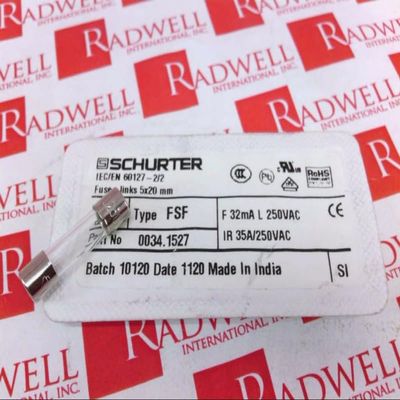 SCHURTER 0034.1527 0.032 A, 250 VAC, FSF 5X20, Non-RESETTABLE Fuse, Quick-Acting F