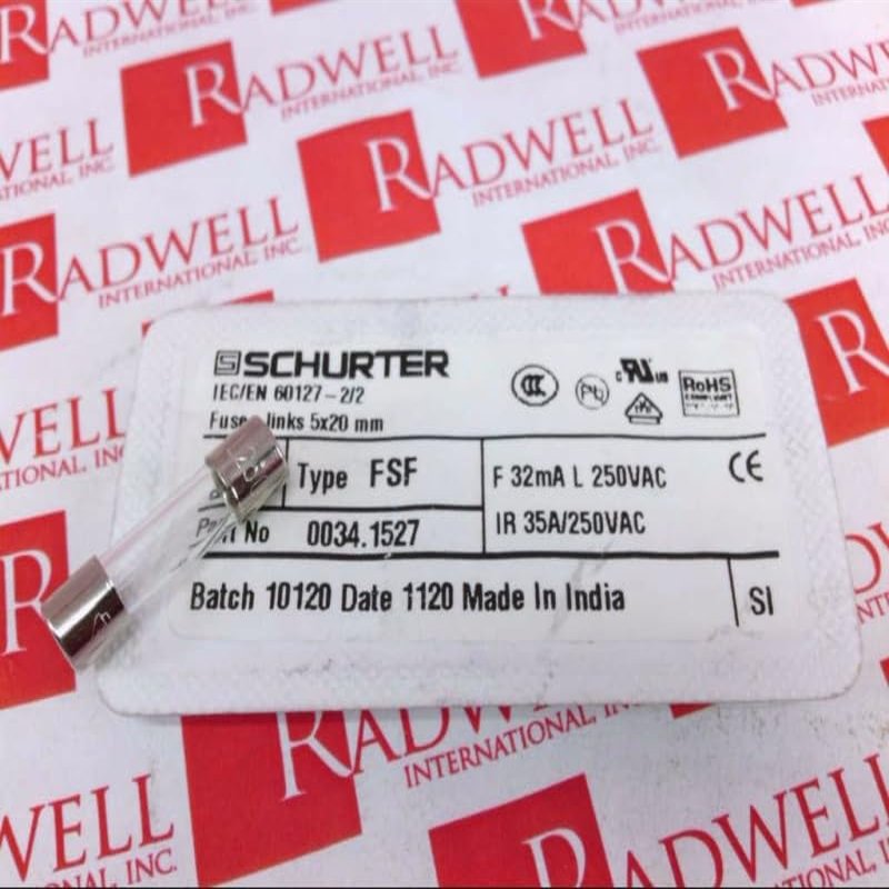 SCHURTER 0034.1527 0.032 A, 250 VAC, FSF 5X20, Non-RESETTABLE Fuse, Quick-Acting F
