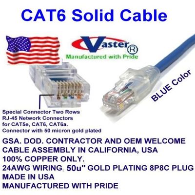 0.5 Ft Cat.6 Gigabit Patch Cable, Made in USA, Cat6 High Performance Cat6 Patch Cable (Blue) - UL CSA CMR and 100% Copper. 23Awg, 50u Gold Plating