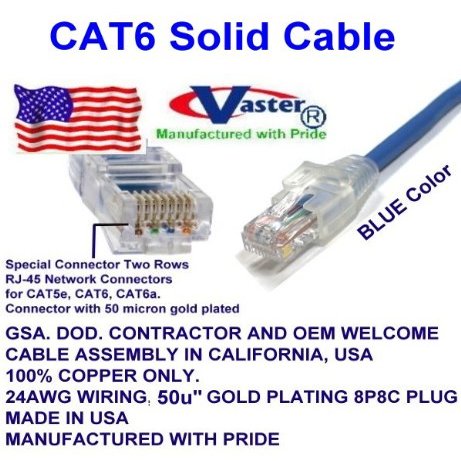 0.5 Ft Cat.6 Gigabit Patch Cable, Made in USA, Cat6 High Performance Cat6 Patch Cable (Blue) - UL CSA CMR and 100% Copper. 23Awg, 50u Gold Plating